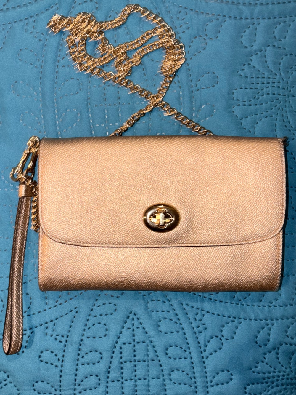 Coach Metallic Gold Crossbody Wallet with Chain